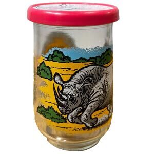 Welch’s Jelly Jar Glass Black Rhino with Lid – 1990s Endangered Species Series